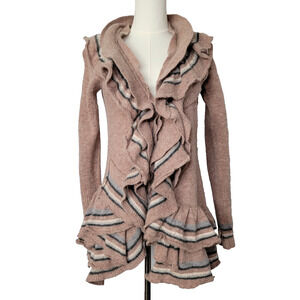 Sparrow Anthropologie Wool Angora Ruffle Sweater Cardigan Sz M Boho Stevie Nicks